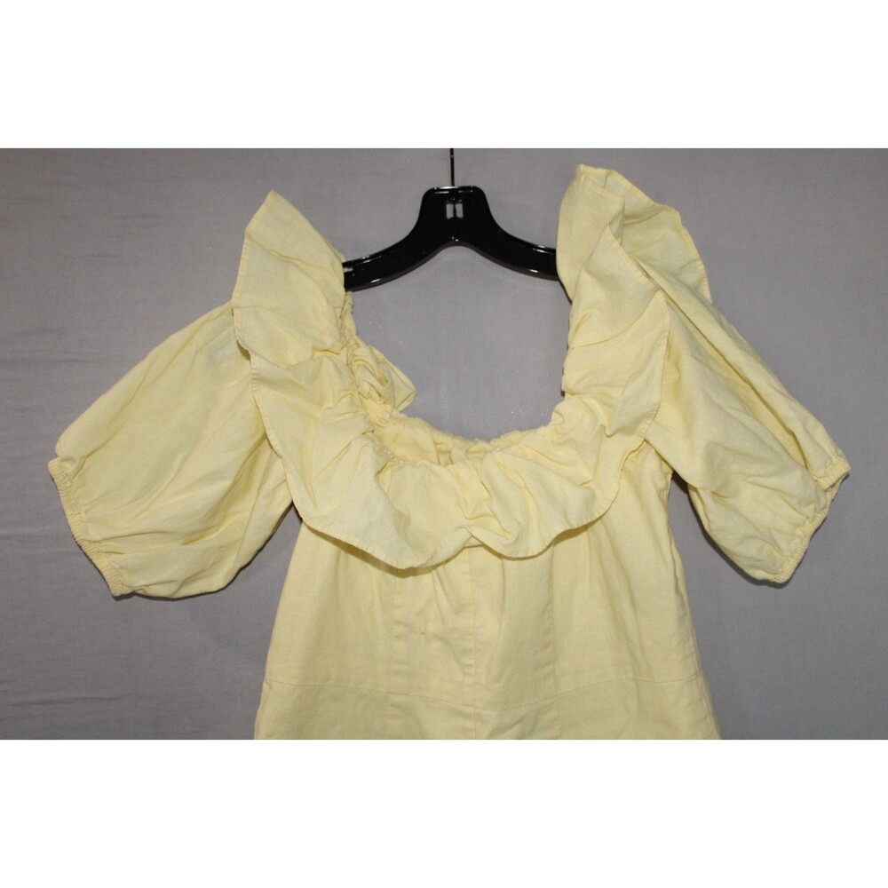 H&M Off-The-Shoulder Mini Dress Ruffle Collar Puff Sleeves Size Large Yellow - Picture 11 of 13